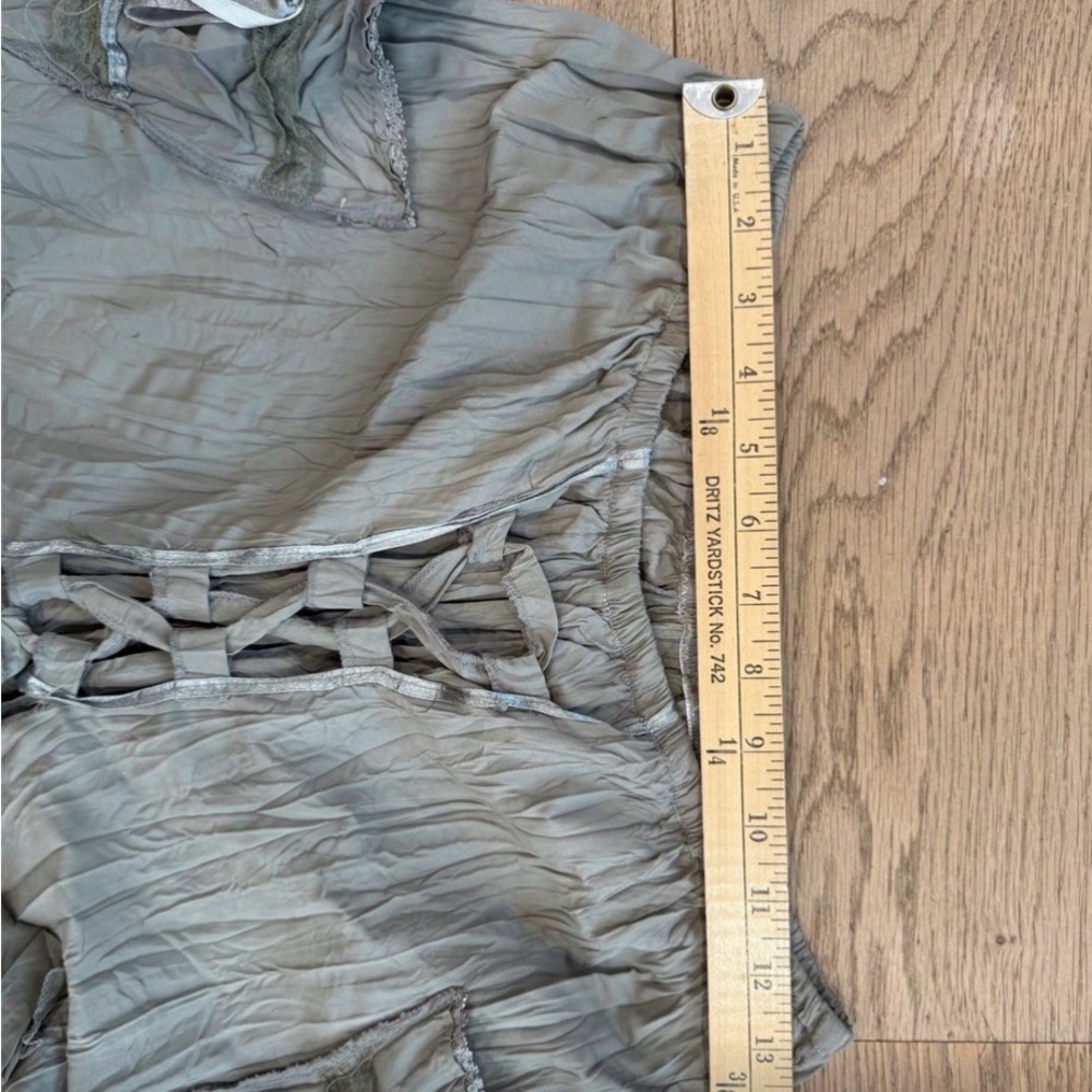 Boho Khaki Maxi Skirt with lace & ribbon Tie Accents - Picture 4 of 5